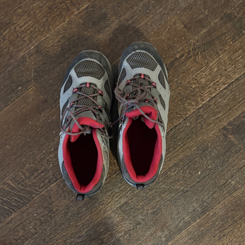 Girl’s gray and red Merrell hiking boots